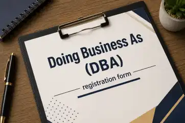A shop sign reading Doing Business As