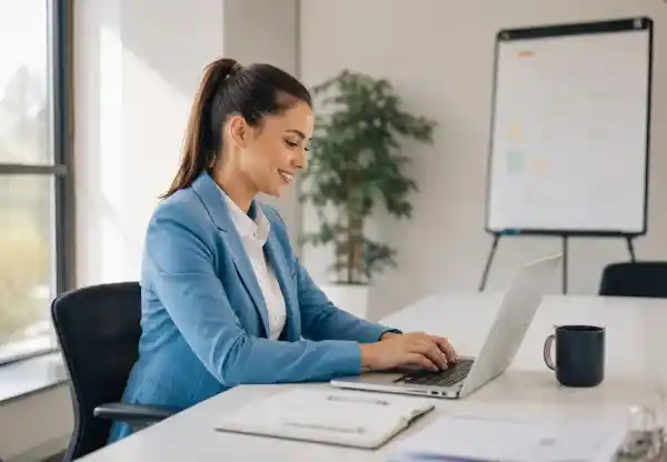 Business owner filing compliance paperwork on a laptop